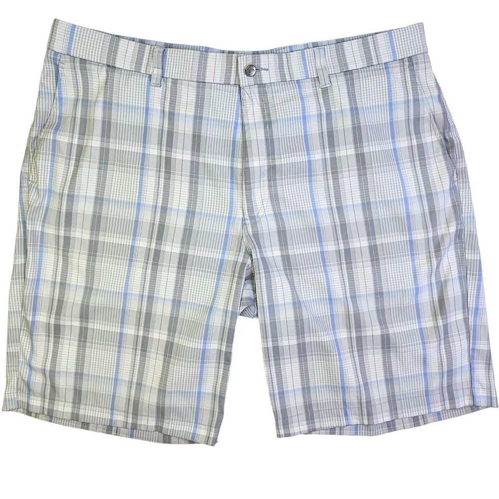 Callaway Mens Plaid Golf Shorts Grey Blue‎ White Performance Size 40 Flat Front